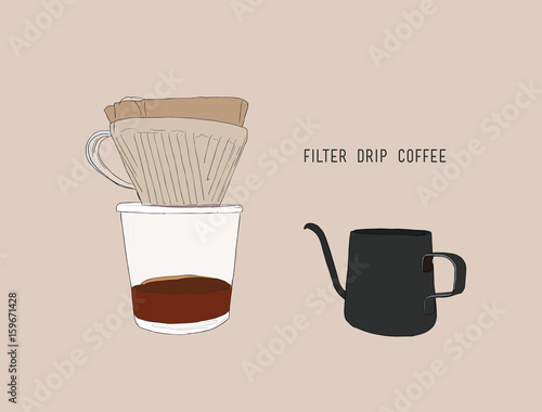 filter drip coffee, sketch vector.