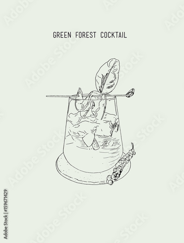 Green forest cocktail , sketch vector.