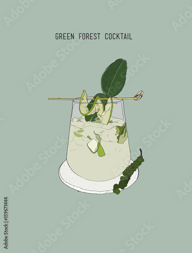 Green forest cocktail , sketch vector.