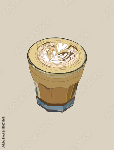 hot coffee with latte art, sketch vecrtor.
