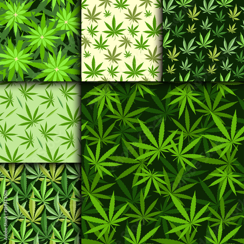 Green marijuana background vector illustration seamless pattern marihuana leaf herb narcotic textile