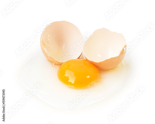 Broken eggs isolated on white background with clipping path