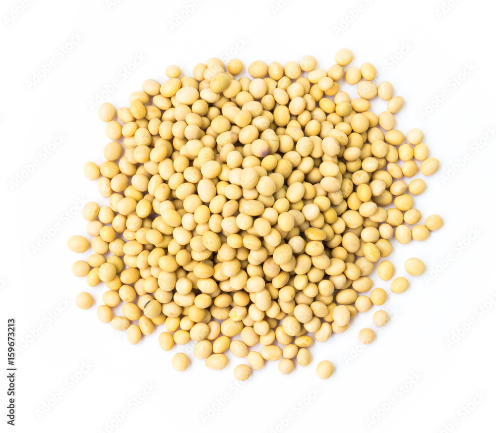 Closup top view soy beans on white background Closup top view soy beans on white background