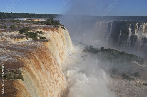 Spectacular views of Iguazu falls, one of the natural wonders of the world, on the border of Brazil & Argentina