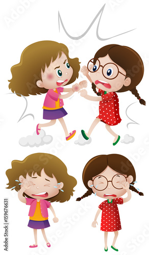 Two girls fighting and crying
