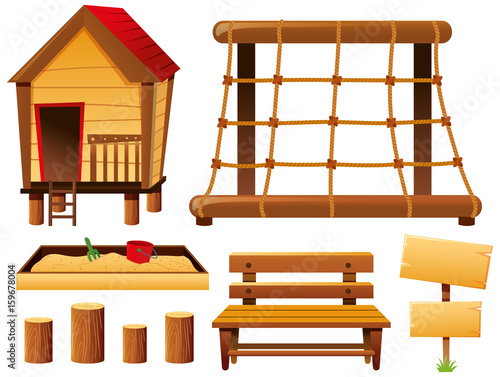 Playground stations with climbing rope and sandpit
