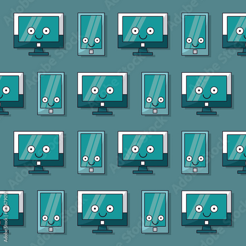 colorful background with pattern of lcd monitors and smartphones animated vector illustration