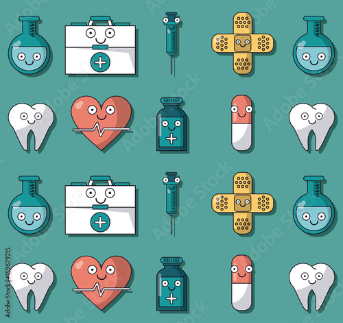 colorful background with pattern of animated medical elements vector illustration