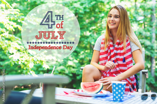 Girl on the fourth of July in her backyard