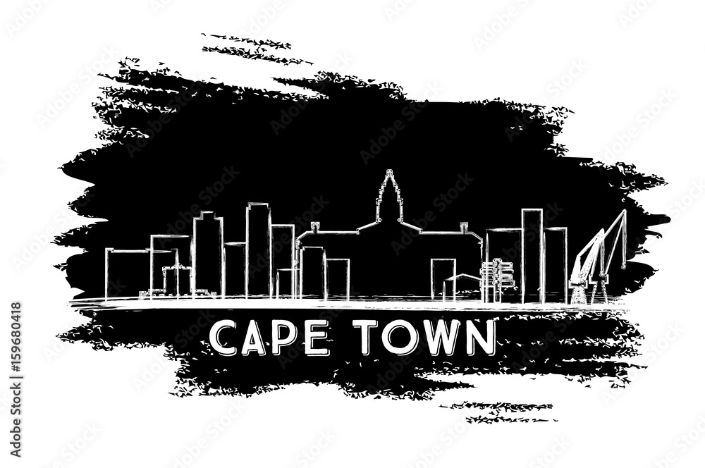 Cape Town Skyline Silhouette. Hand Drawn Sketch.
