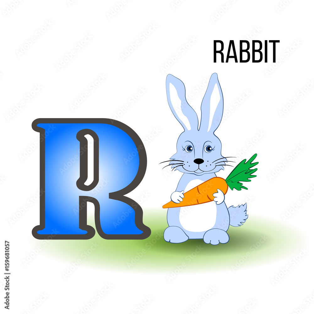 Cute Zoo Alphabet R With Cartoon Rabbit Kid Farmer Animal Vector Funny Illustration Isolated On Backdrop Education For Children Preschool Abc Poster For Learn To Read Character Design Mascot Stock Vector