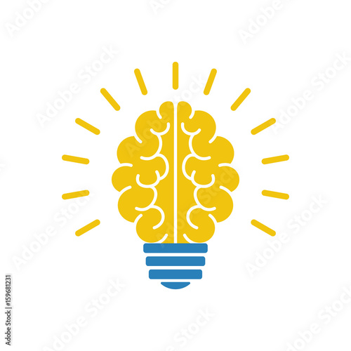 Light bulb brain icon, vector illustration