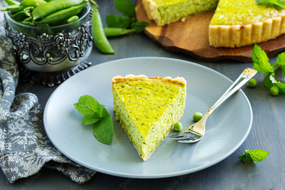 Homemade tart with green peas, bacon and cheese. Homemade tart with green peas, bacon and cheese.