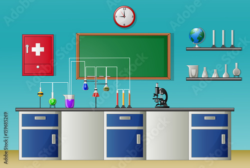 Chemistry laboratory class and science equipment concept