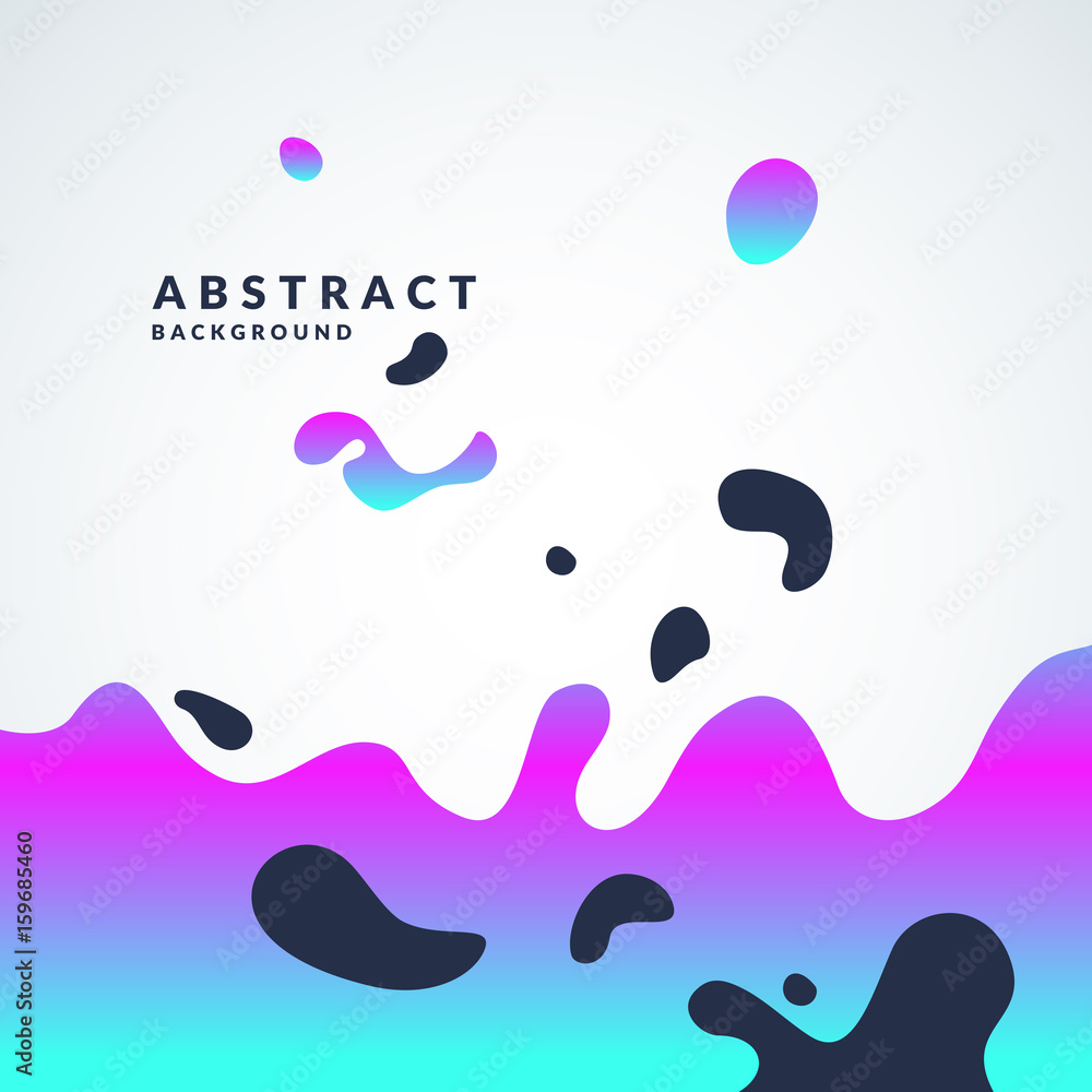 Bright abstract vector background with a dynamic waves and splashes. Poster with gradient