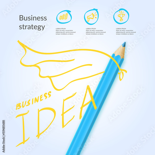 Bright colorful poster business idea with pencils and drawings for infographics. Vector illustration