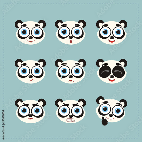 Fototapeta Naklejka Na Ścianę i Meble -  Set funny panda bear different emotion. Collection emoticons of cartoon panda bear isolated.