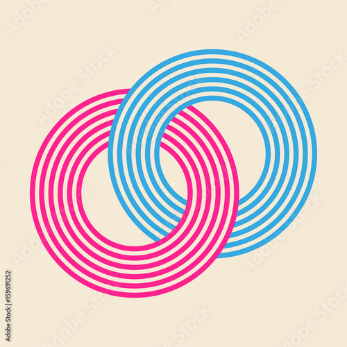 interlocked striped rings symbol pattern in pink and blue