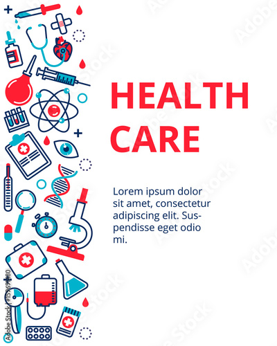 Flat line design website banner of health care, clinic and hospital facilities. Modern vector illustration for web design, marketing and print material.