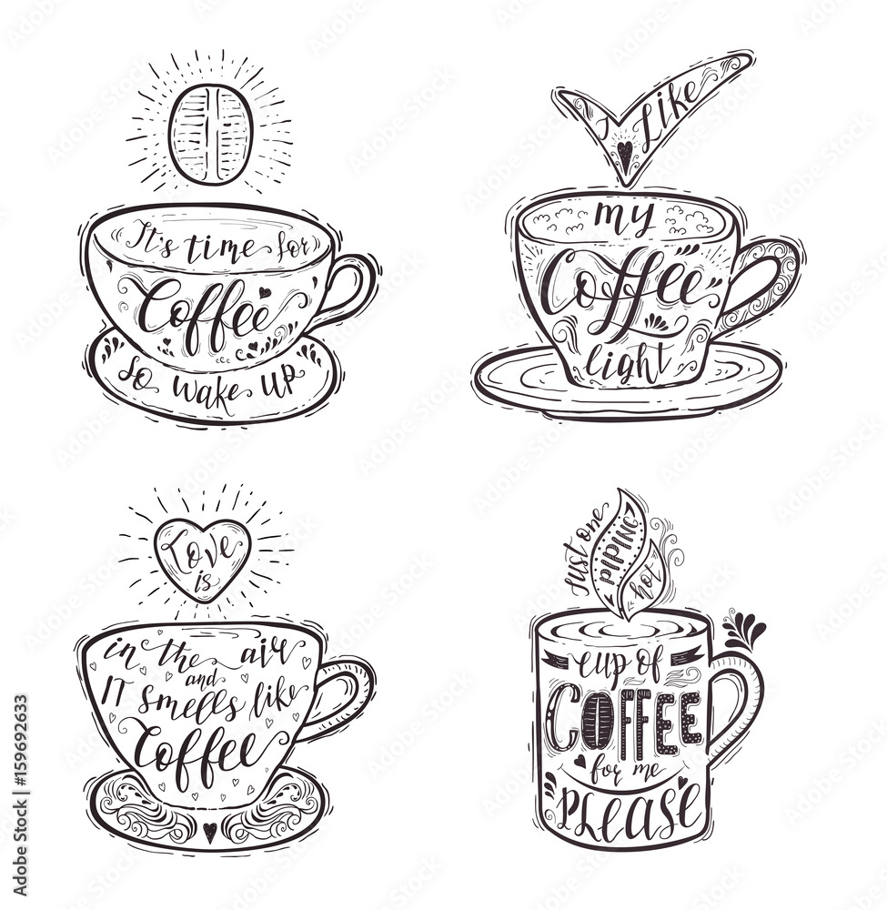 Set of Quotes for coffee on a cup.