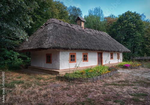 Traditional ukrainian old house with straw roof