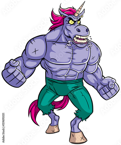Unicorn Rage 2 / Cartoon illustration of mad raging unicorn. 
