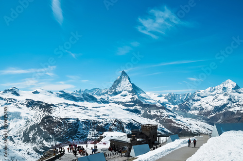 Gornergrat, Zermatt, Switzerland - April 20, 2017: View of Matterhorn mountain, Gornergrat, Switzerland