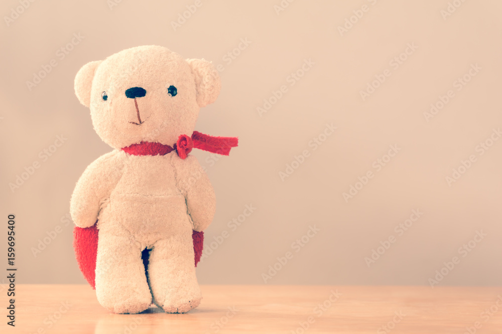 Bear with Heart on wood table Bear with Heart on wood table