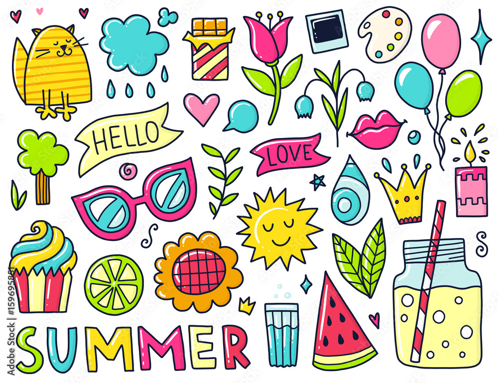 Doodles cute isolated elements. Doodles cute isolated elements.