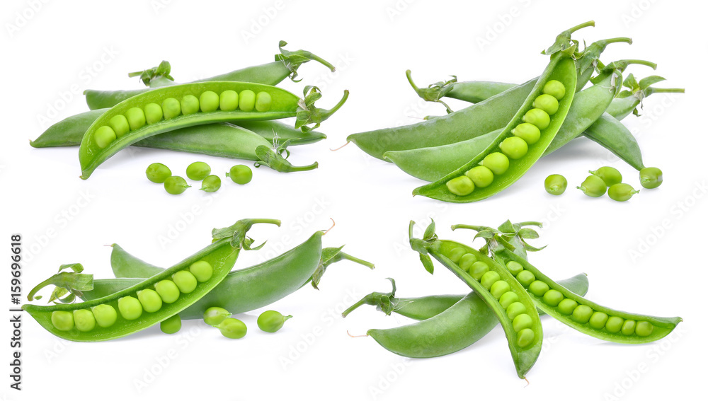Fototapeta premium set of green sugar peas isolated on white background