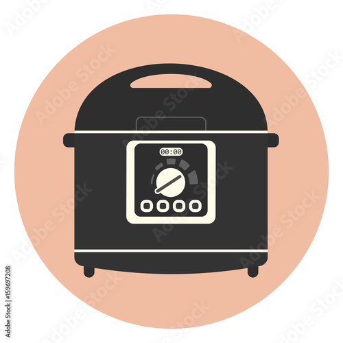 Flat multicooker machine icon, crockpot, vector kitchen appliance, monochrome cooking equipment with display and buttons
