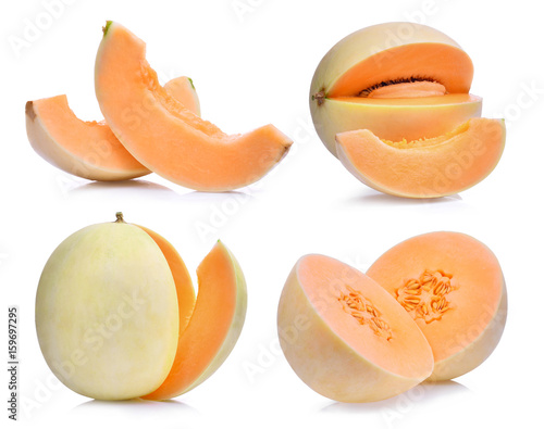 set of fresh honeydew melon(sunlady) isolated on white background