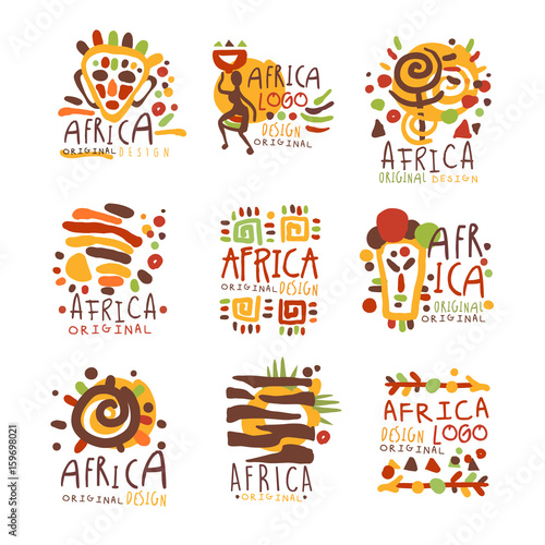 Africa logo original design. Travel to Africa colorful hand drawn vector llustrations