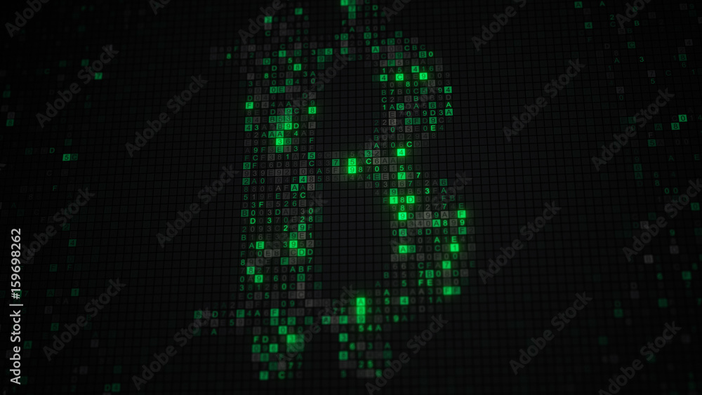 Bitcoin shape of HEX code on screen Bitcoin shape of HEX code on screen