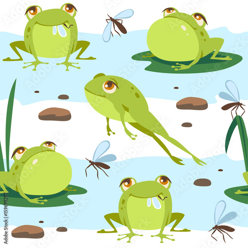vector cartoon style frog seamless pattern with stripes