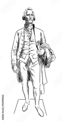 Hand drawn sketch of Alexander Hamilton Statue in vector illustration.