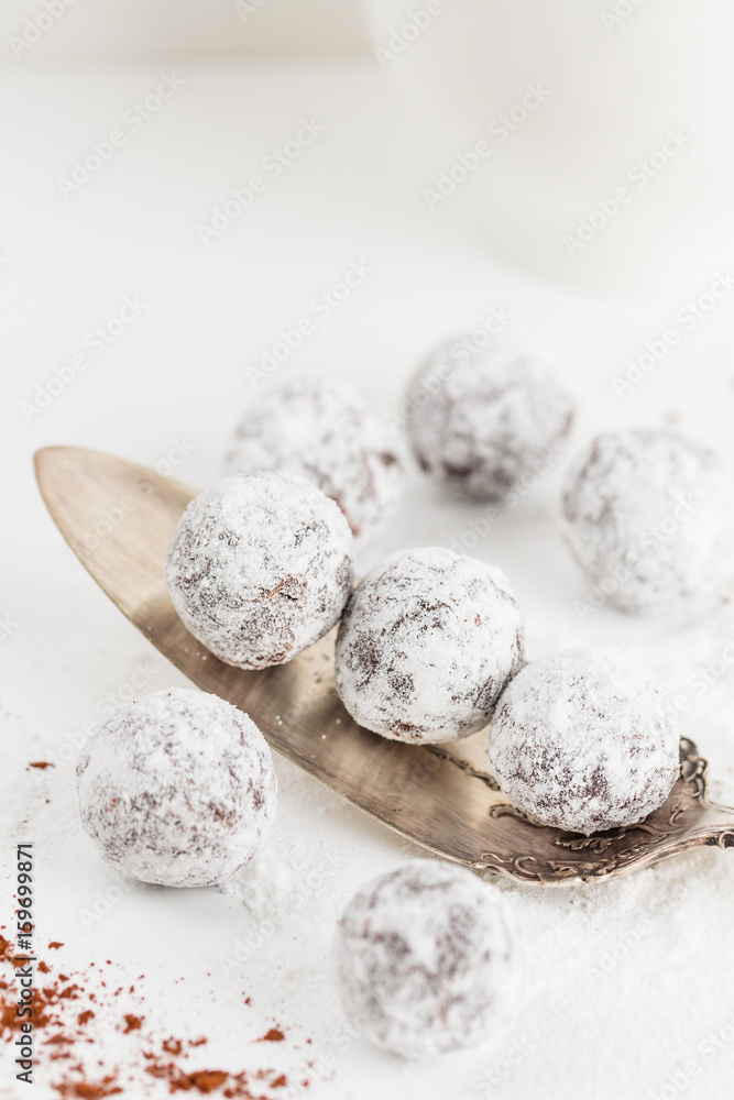 Chocolate truffles with shugar powder Chocolate truffles with shugar powder