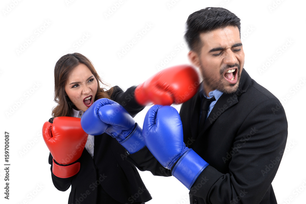 Business competition concept: Young businesswoman fighting not afraid of the businessmen Business competition concept: Young businesswoman fighting not afraid of the businessmen