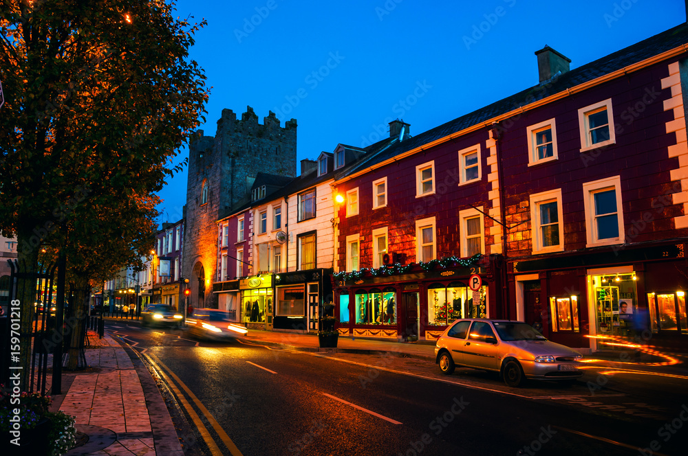 Main street of Cashel, Ireland at night