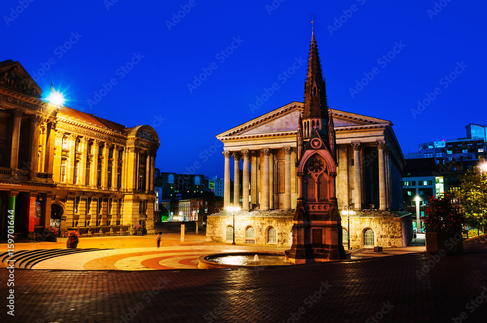 Birmingham, UK. Chamberlain square at night