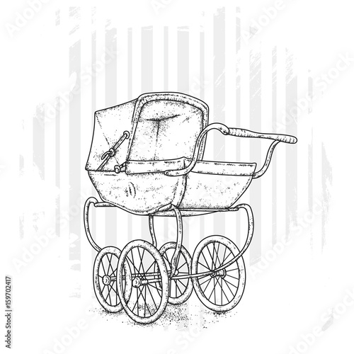 Beautiful vintage baby stroller. Vector illustration for a postcard or a poster.
