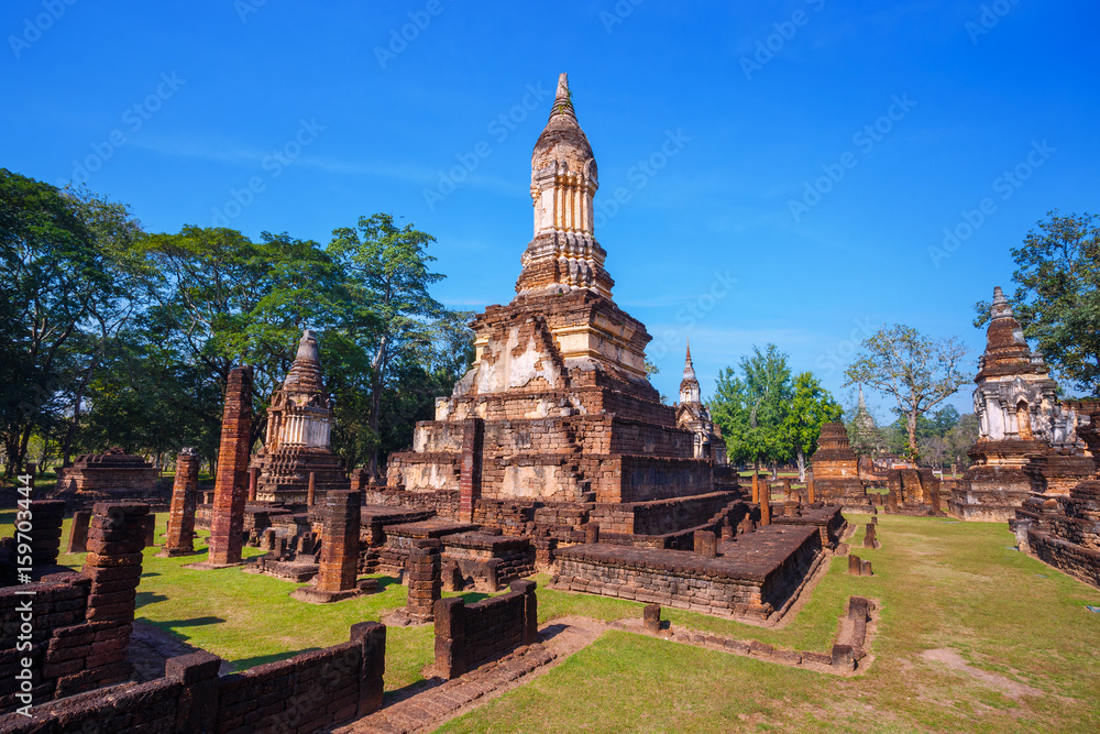 Wat Chedi Jet Thaew at Si Satchanalai Historical Park, a UNESCO World Heritage Site in Thailand