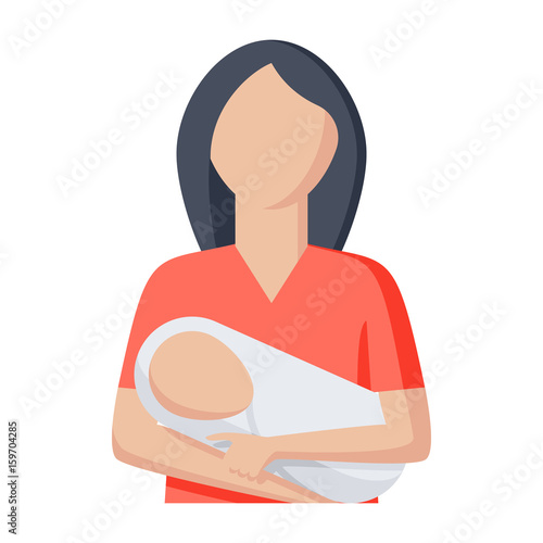 Postnatal care concept with baby in embrace of mother, vector illustration in flat style