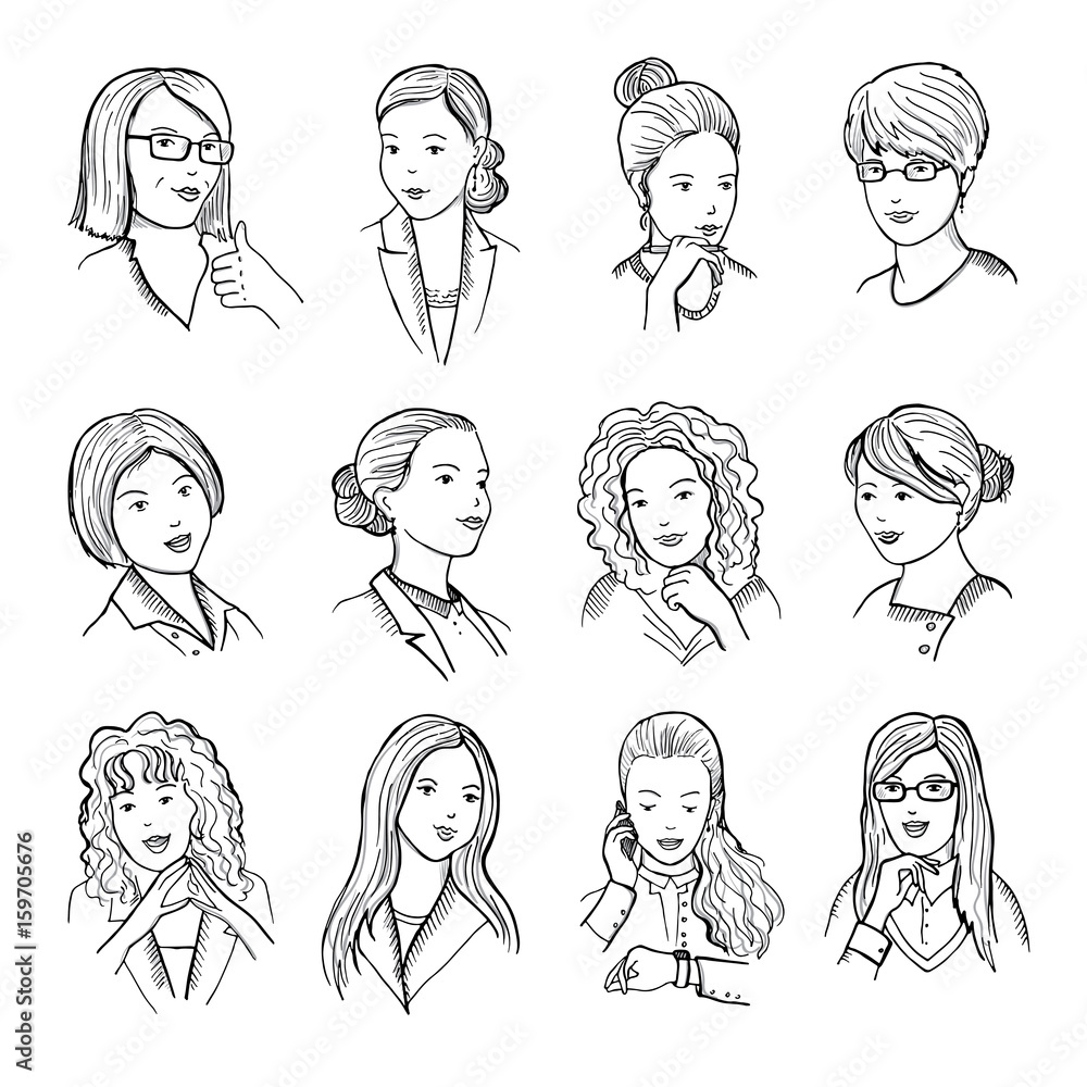Hand drawn peoples with funny smiling faces and different emotions on it Hand drawn peoples with funny smiling faces and different emotions on it