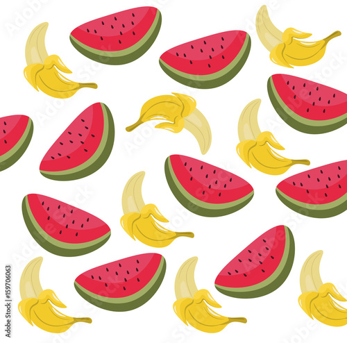 Fototapeta Naklejka Na Ścianę i Meble -  Watermelon and banana Summer Pattern Vector