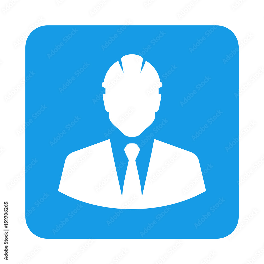 Icono plano arquitecto en cuadrado azul Icono plano arquitecto en cuadrado azul