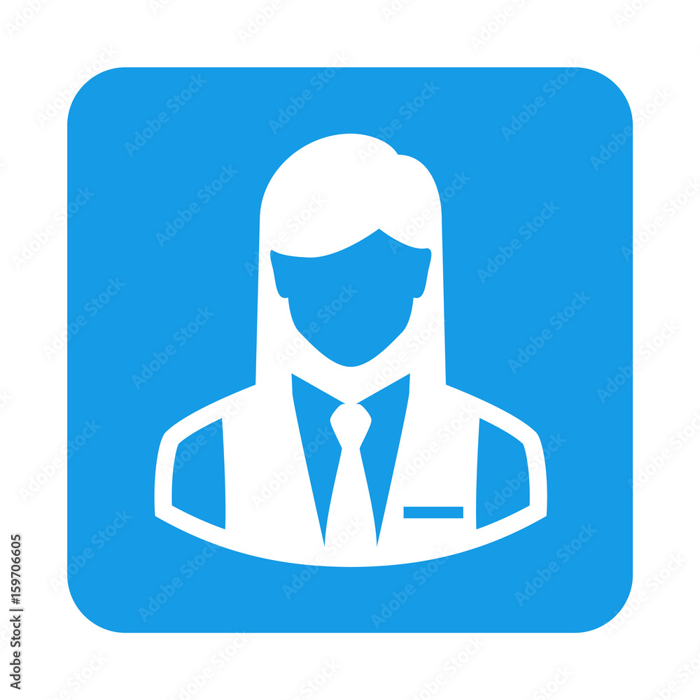 Icono plano camarera en cuadrado azul Icono plano camarera en cuadrado azul