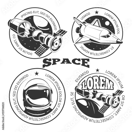 Space labels set - labels or logo with shuttle