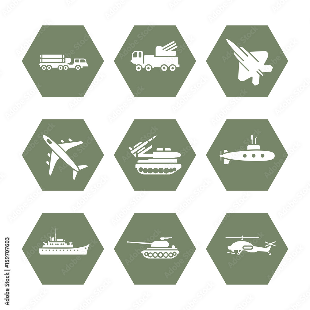 Military transportation icons set - army icons design Military transportation icons set - army icons design