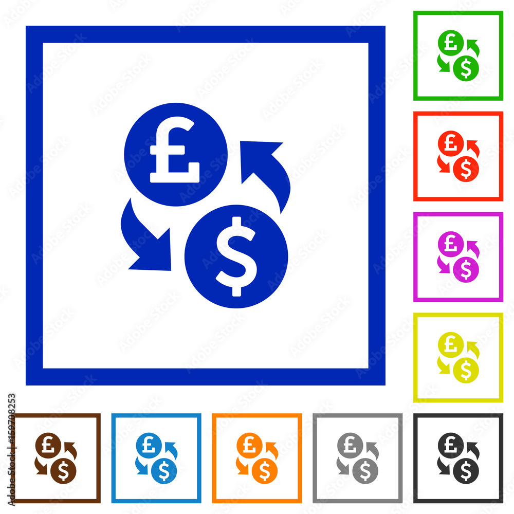 Pound Dollar money exchange flat framed icons Pound Dollar money exchange flat framed icons